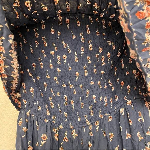 Japna smocked ruffle strapless jumpsuit wide leg palazzo romantic blue floral M - Picture 5 of 11